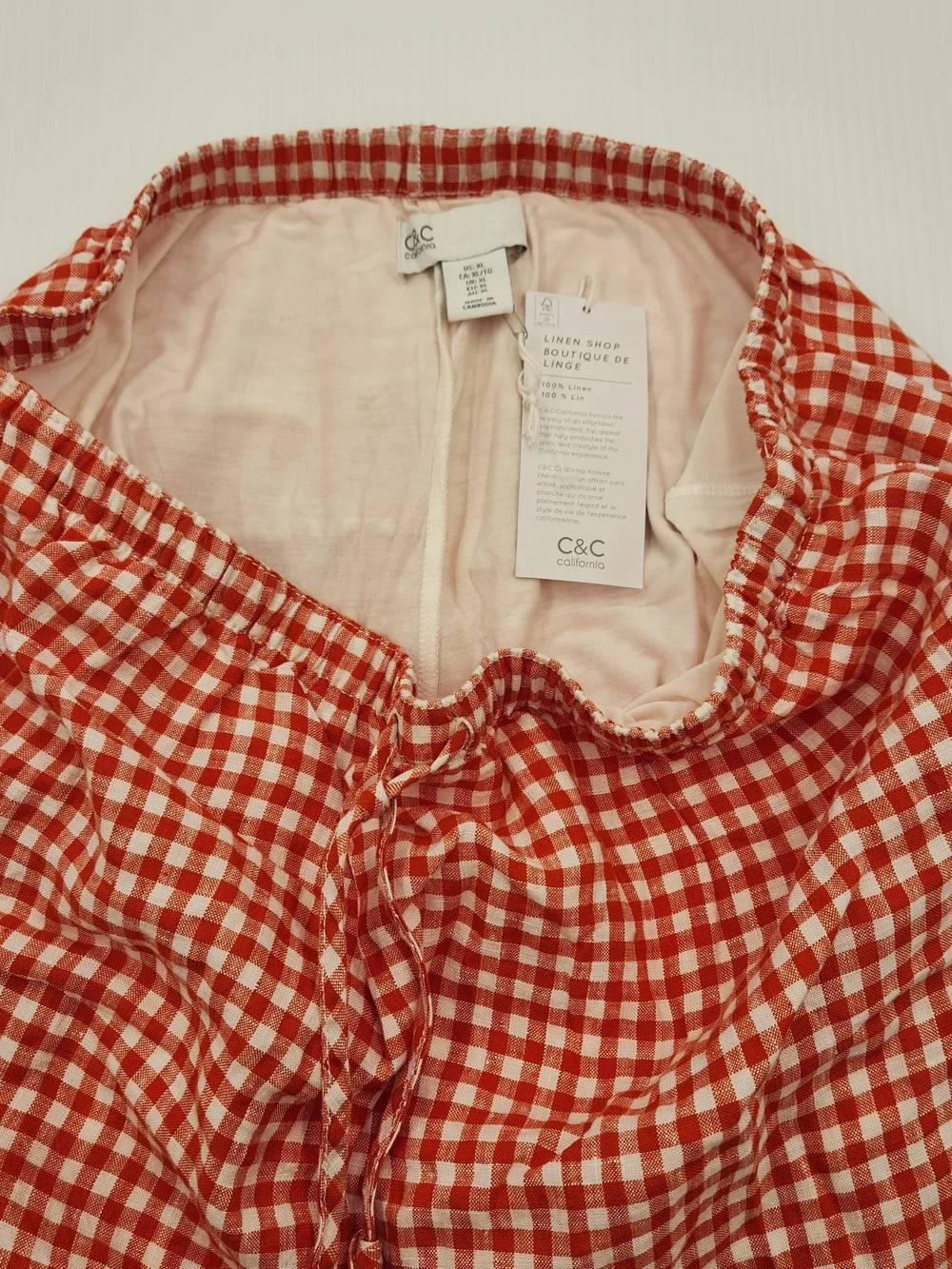 C&C California Red Gingham Drawstring Mini Skirt